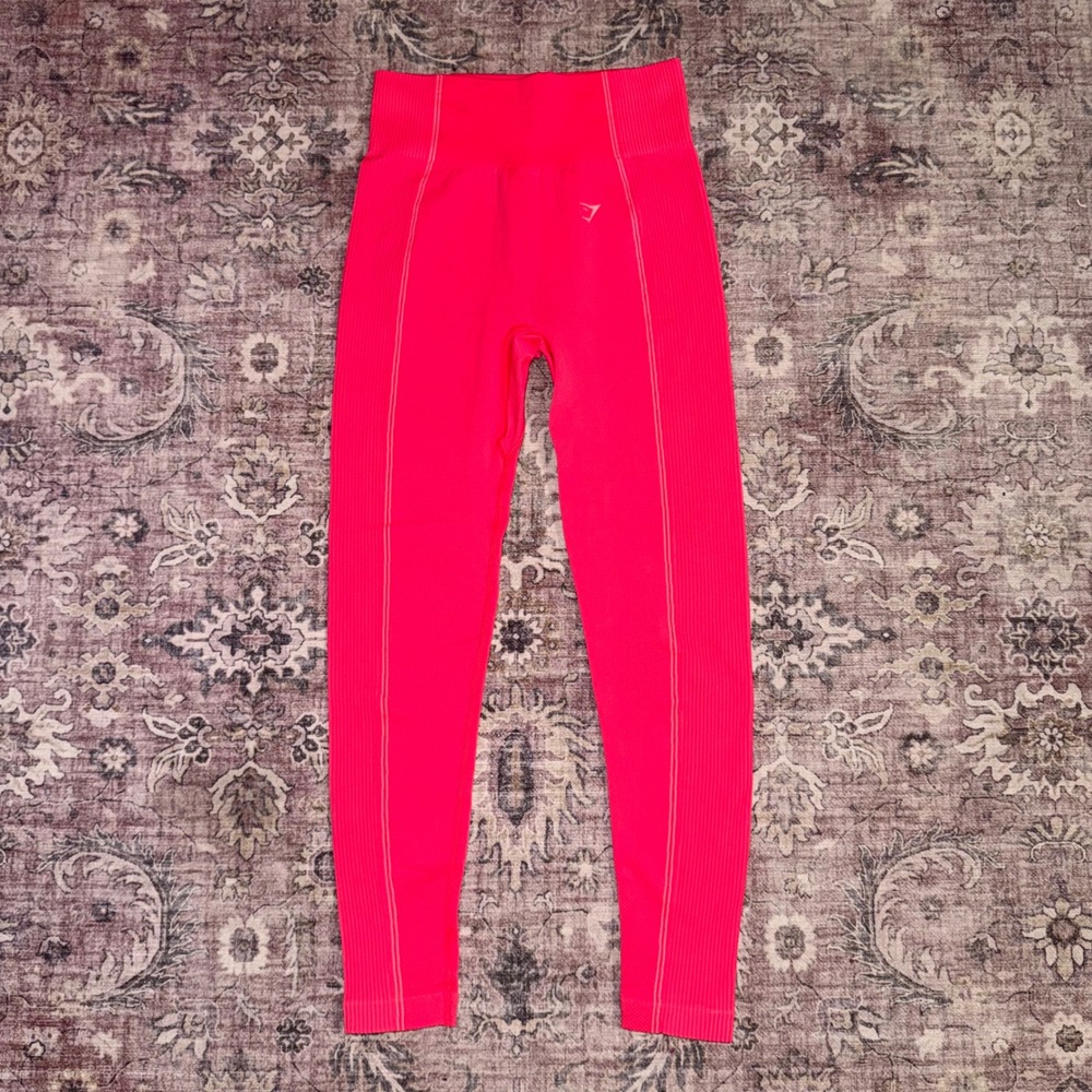 Gymshark Ultra Seamless High Waisted Ribbed Leggings Neon Pink Size Large